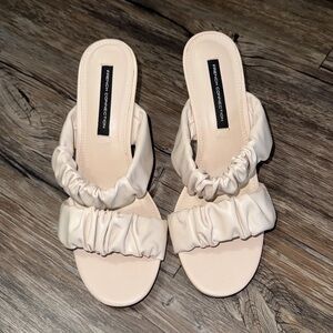 French Connection “Crystal” Beige Ruched Strappy Heel size 6.5